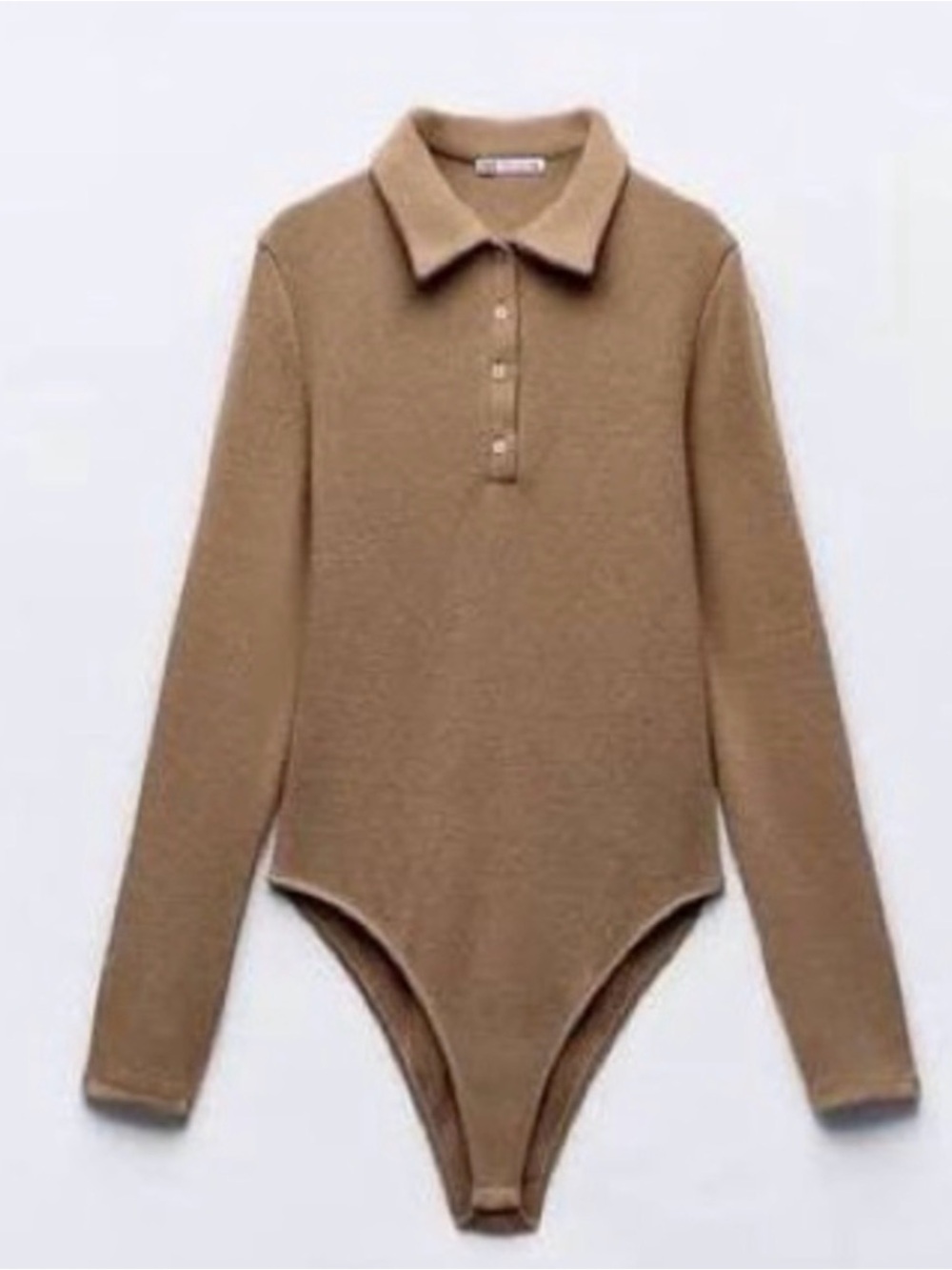Zara Camel Brown Long-Sleeve Collared Polo Bodysuit NWT